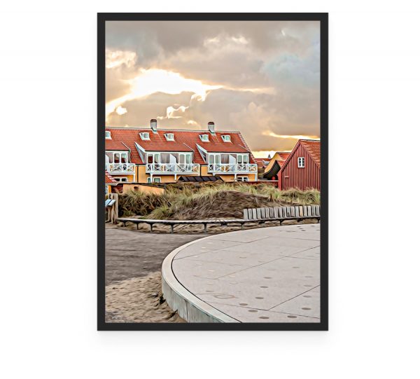 Solnedgangspladsen i Gammel Skagen foto og plakat af Skagen og kunst af Nordjylland Speciel lavet plakat i mange størrelser og unikke størrelser og motiver af Aalborg, Frederikshavn og Nordjylland