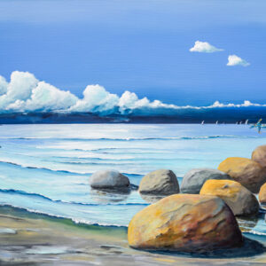 “Sten og Kajak” - Kunsttryk på lærred af Steen Karlsen