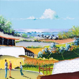 “Tre mennesker og en strand” - Kunsttryk på lærred af Steen Karlsen